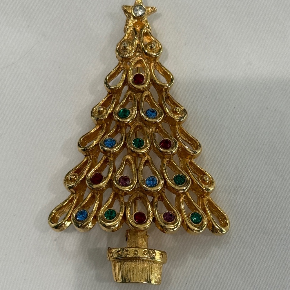 Vintage Christmas brooch goldtone with crystals - Picture 3 of 5